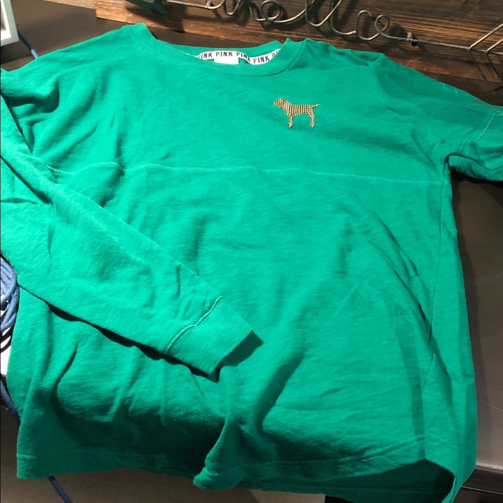Victoria's Secret PINK Green Long Sleeve Tee with Dog Logo